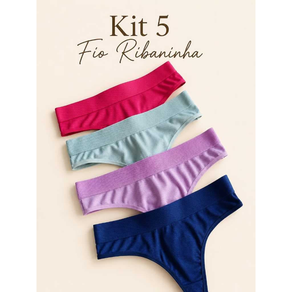 Kit Calcinha Fio Ribaninha Tanguinha Fio Dental Cintura Alta Canelada Confortável  Conforto Canelada