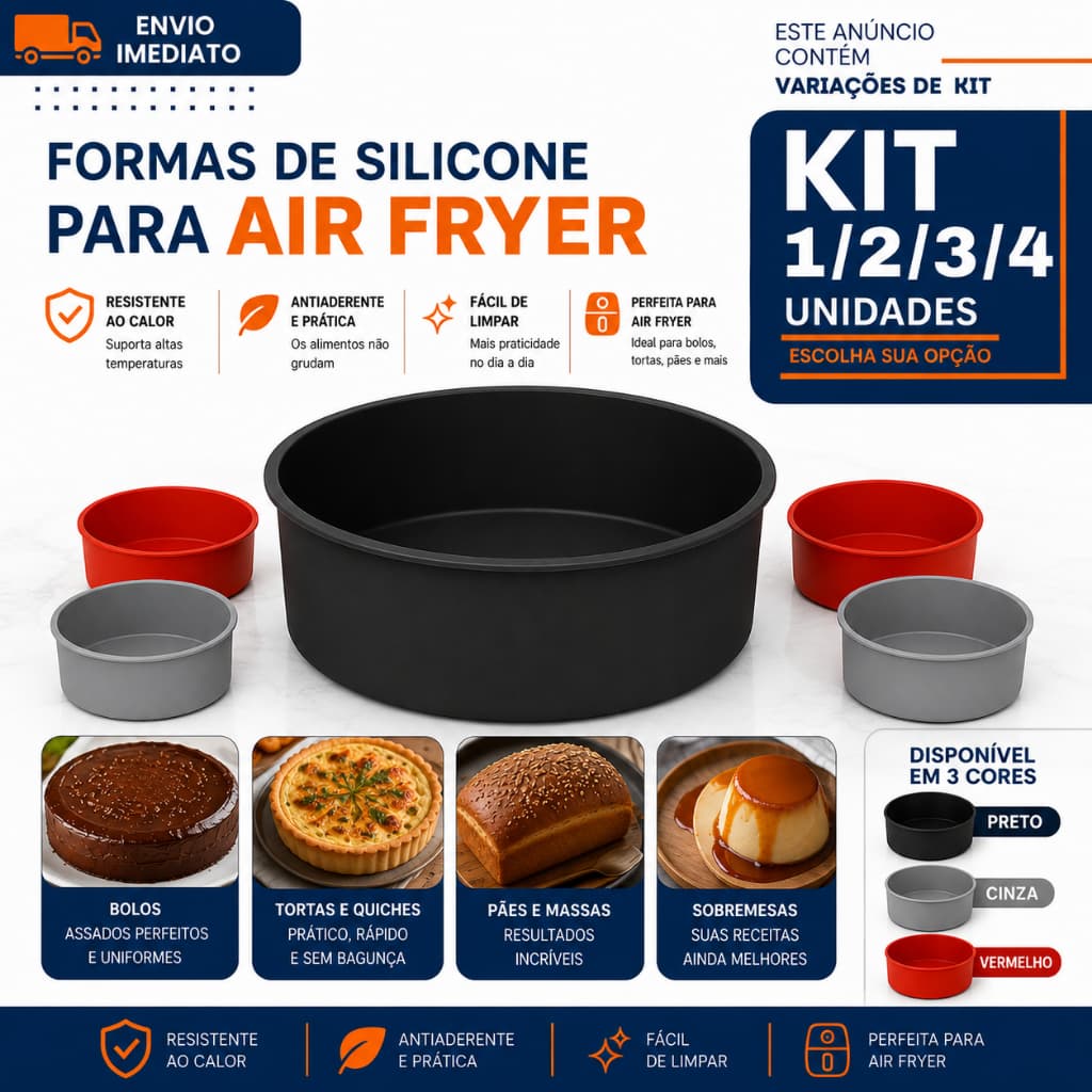 Forma Redonda 14cm de Silicone para Air Fryer 1/2/3/4 Antiaderente Reutilizável Resistente ao Calor Premium