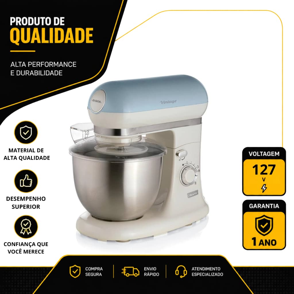 BATEDEIRA PLANETÁRIA ARIETE VINTAGE 5,5L EM AÇO INOX 600W AZUL 127V 00C15880FARBR