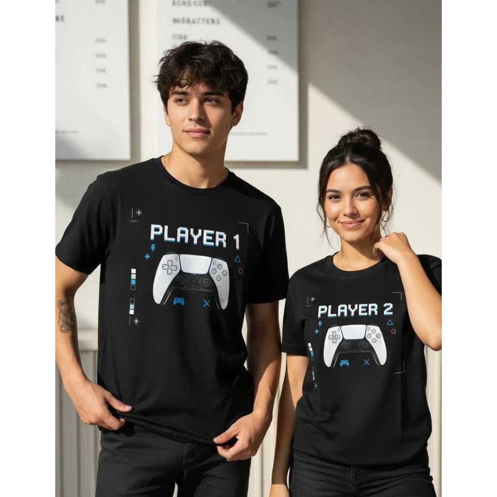 Camisetas Combinando Player 1 Player 2 Casal Gamer Kit 2 Camisetas