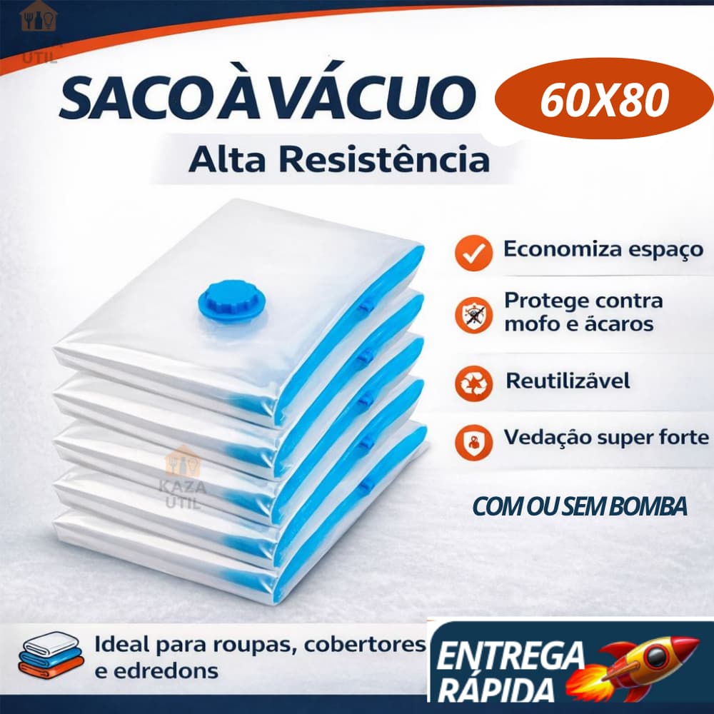 Saco a Vácuo 60x80 para Roupas Viagem com Bomba Manual Organizador Mala Guarda Roupa