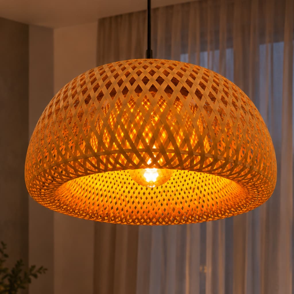 Lustre Vime Rústico 30cm Bivolt Completo Lampada Fiação Mesa Deck Vime Sunfy Bambu Palha