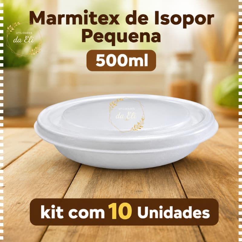 Embalagem Marmitex de Isopor Pequena com tampa 500ml com 10 Unidades
