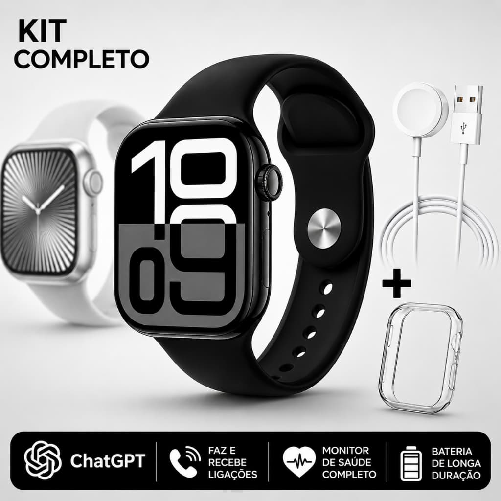 Relógio Inteligente Smartwatch Microwear S10 + Capinha de Acrílico Carregador por Indução + ChatGPT