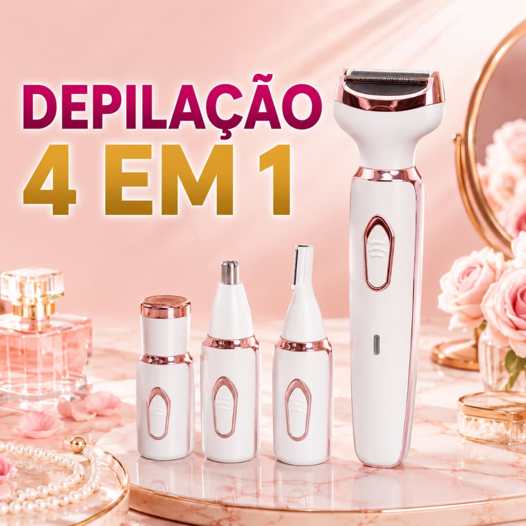 Aparador Feminino 4 em 1 Recarregável USB Para Rosto Sobrancelha Nariz e Corpo