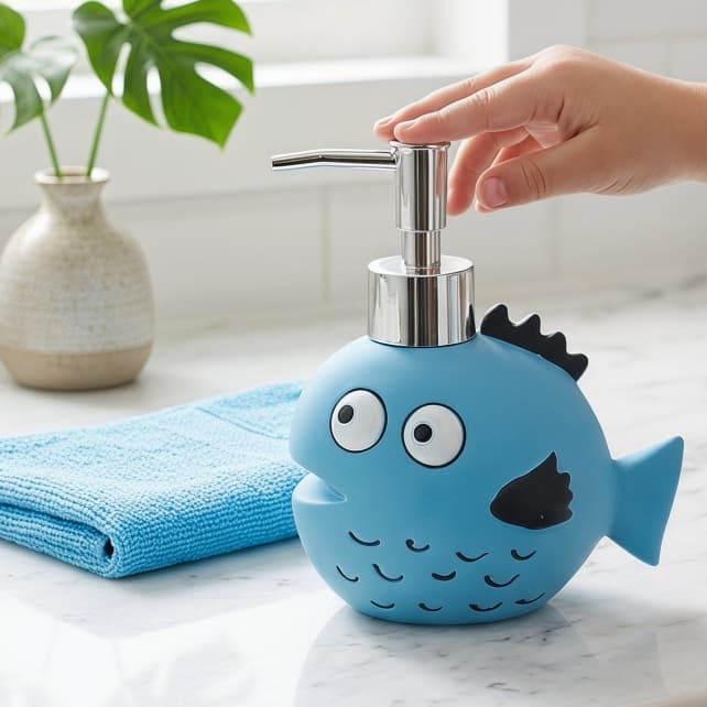 Dispenser Sabonete Líquido, Saboneteira Dispenser Peixe Infantil, Porta Sabonete Líquido Para Banheiro