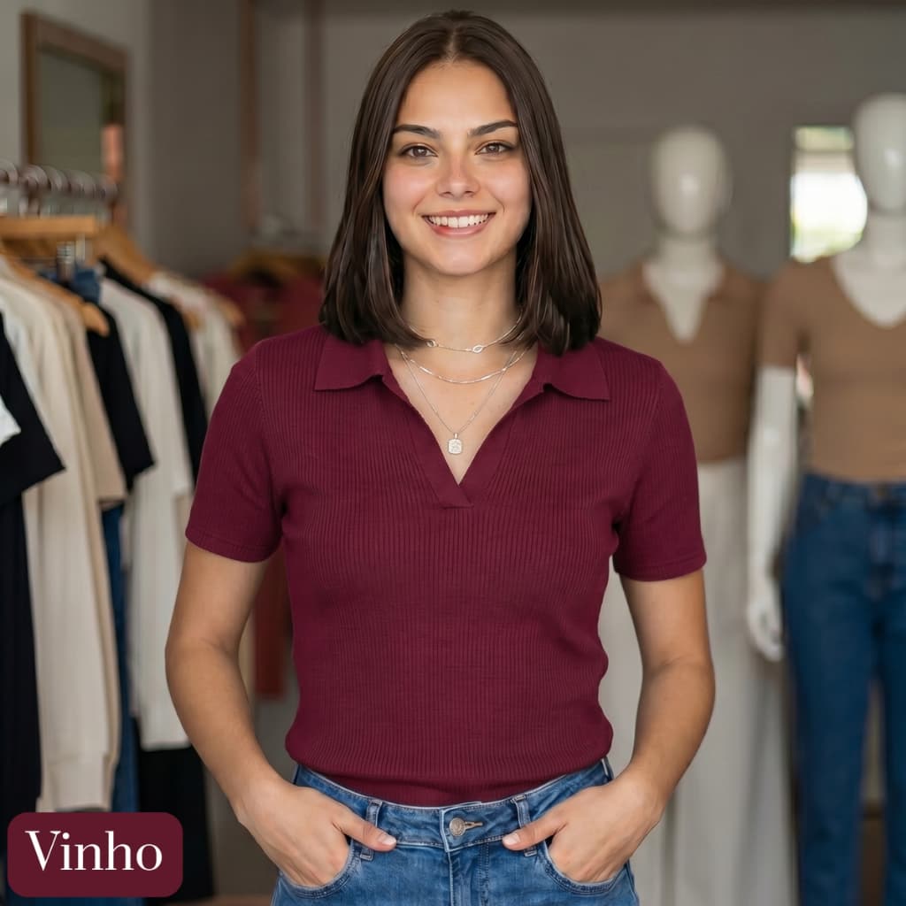Blusa Polo Feminina Canelada Ribana Premium casual elegante Look confortável Fresquinho veste 36 ao 50
