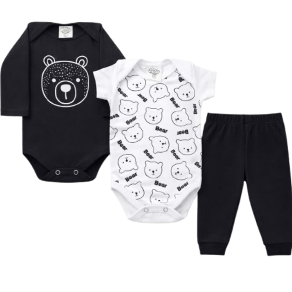 Kit Roupa De Bebe 3 Peças Body Manga Longa E Mijão Algodão Conjuntinho de Bebê