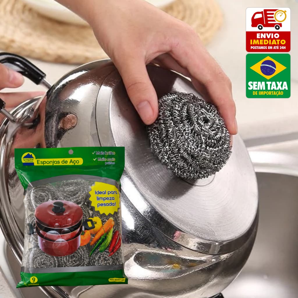Kit Esponja Aço Inoxidável Para Limpeza Pesada Cozinha Casa Panelas Grelhas Não Enferruja Durável