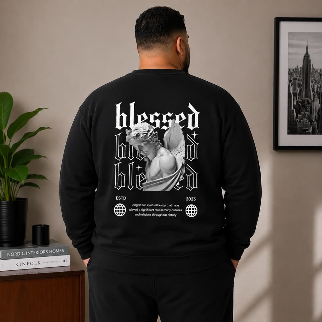 Moletom Careca Oversized Blessed Inverno 2026 StreetWear  Estampado