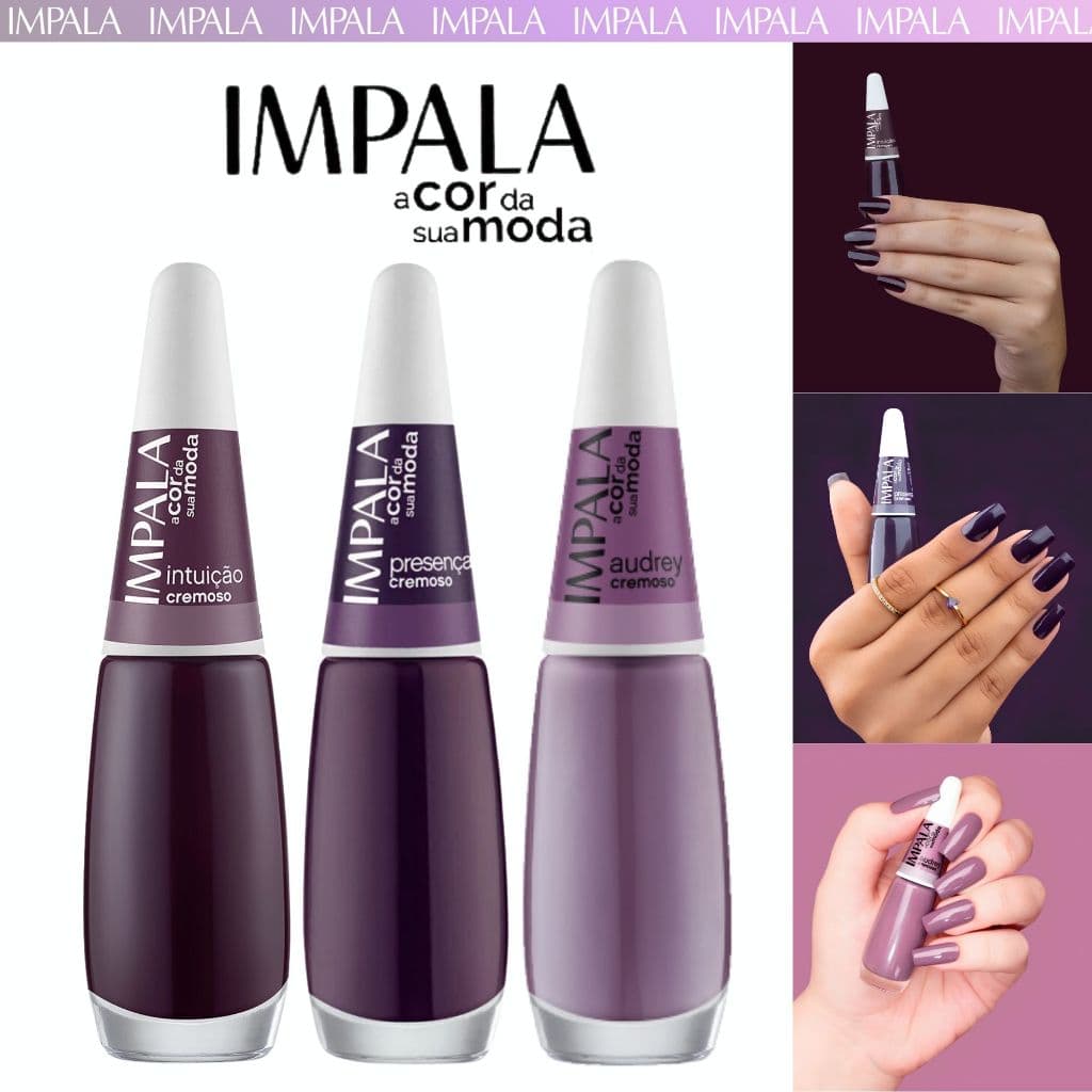 Kit 3 Esmaltes Impala Tons Roxo e Lilás Esmaltes Cremosos