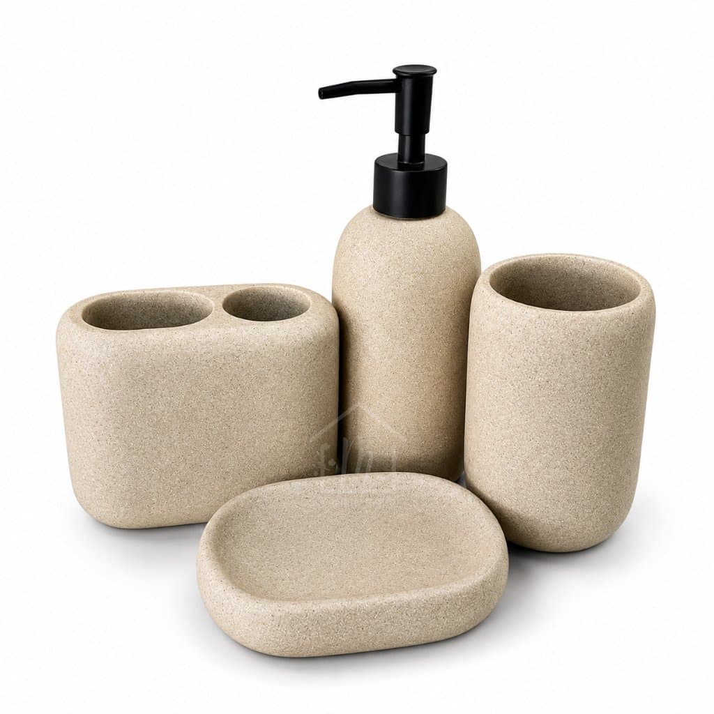 Kit de Banheiro C/ Variações Porta Líquido+Saboneteira+Porta Algodão+Porta Escova Resina Oikos