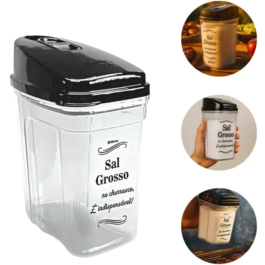 Saleiro com Tampa 836ml Porta Sal de Cozinha Organizador Prático Resistente Nitron