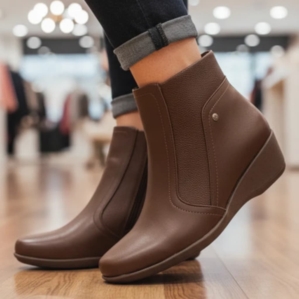 Bota Cano Curto Feminina Piccadilly Original Preto Salto Anabela Elegante Moderno Sofisticado Napa