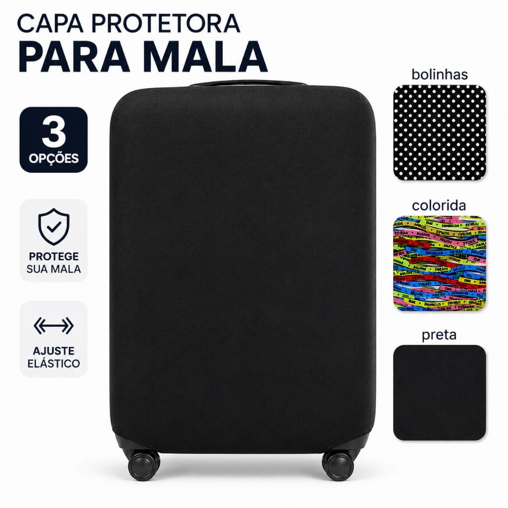 Capa de Mala de Viagem Protetora Elástica Luxo 10 a 32 Kg P, M, G Elastano Zíper