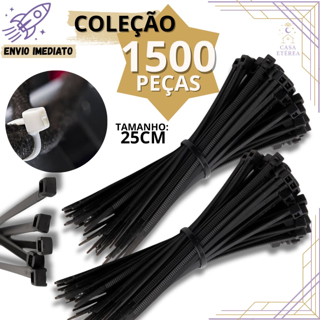1500 Abraçadeiras de Nylon 3,6mm x 250mm Cinta Plástica Reforçada Presilha Fixação Casa Construção