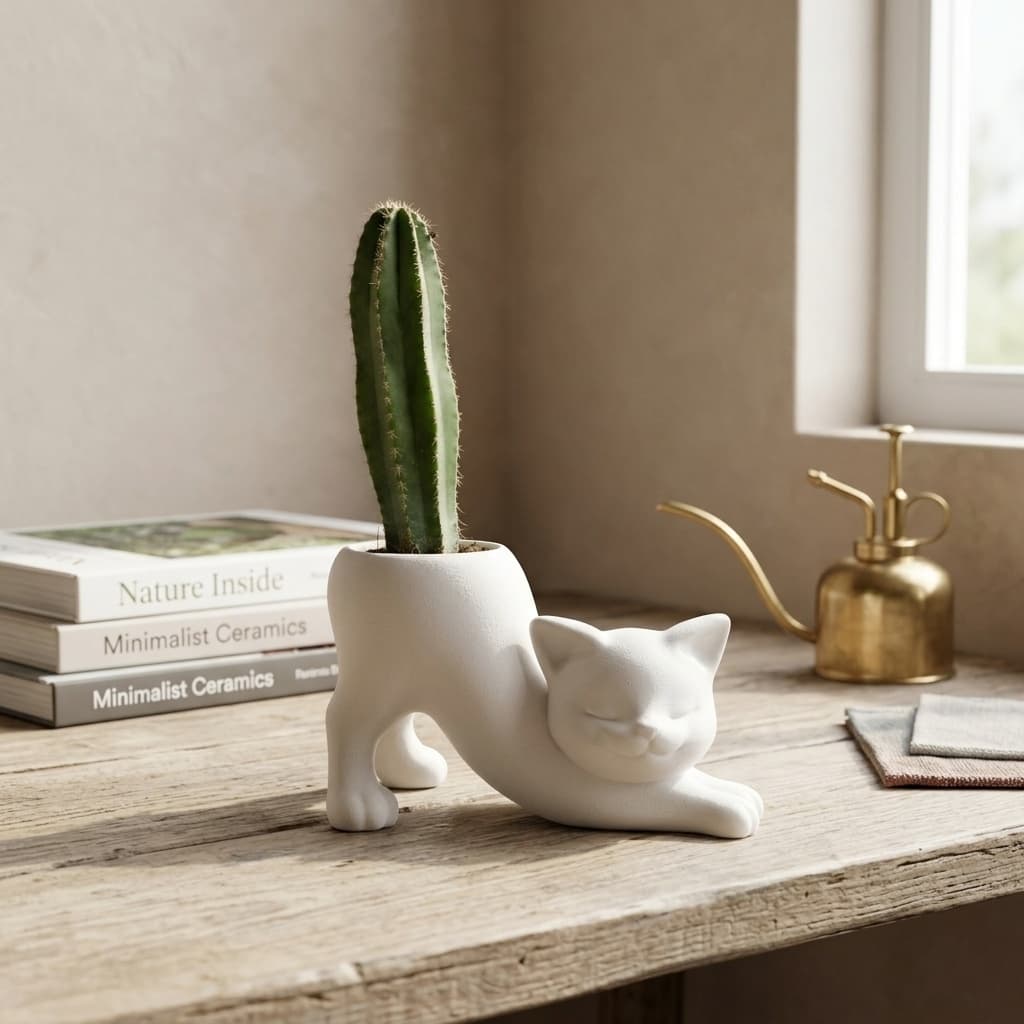 Vaso Decorativo de Gatinho para Suculentas e Cactos