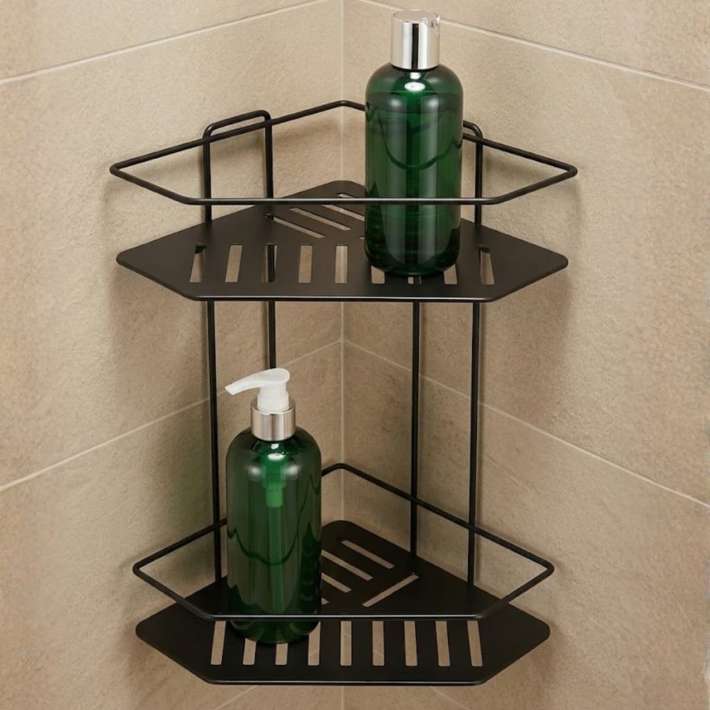 Suporte Porta Shampoo Canto Banheiro Duplo Organizador Box Prateleira Parafusado Nicho em Aço