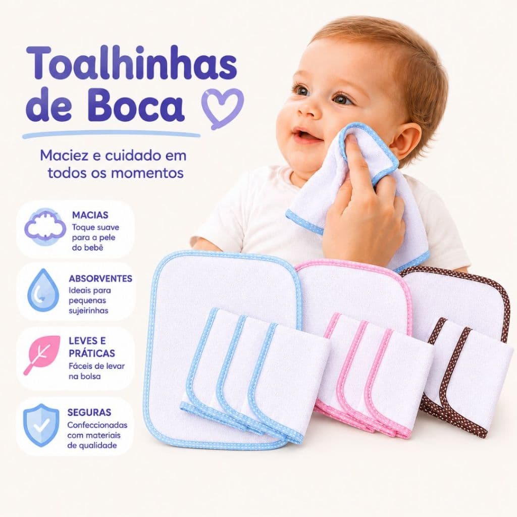 Kit com 4 Toalhinhas/Paninho de Boca/Ombro Multiuso em Tecido Felpudo para Menino e Menina