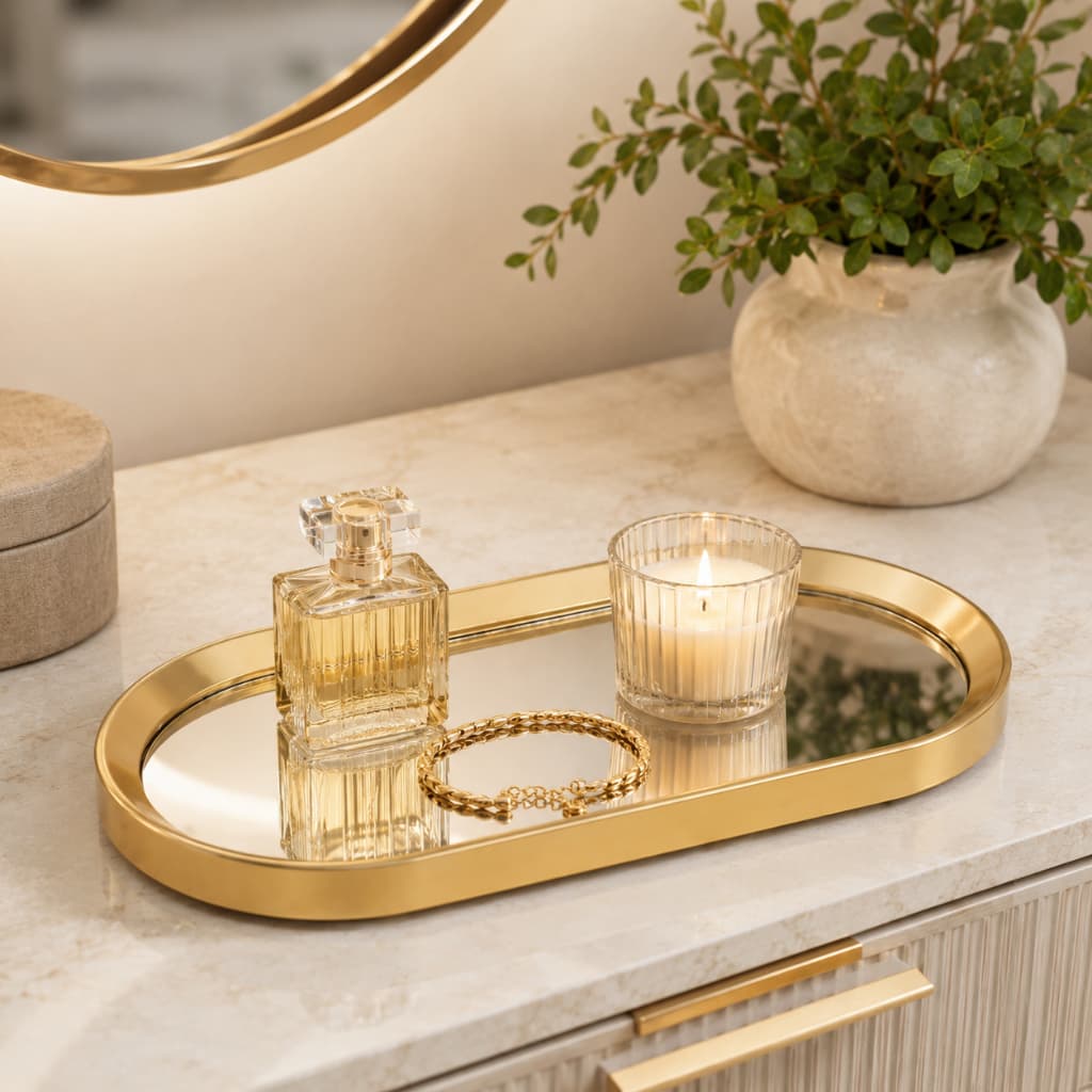 Bandeja Espelhada Decorativa Oval Luxo Banheiro Sala Lavabo Porta Maquiagem