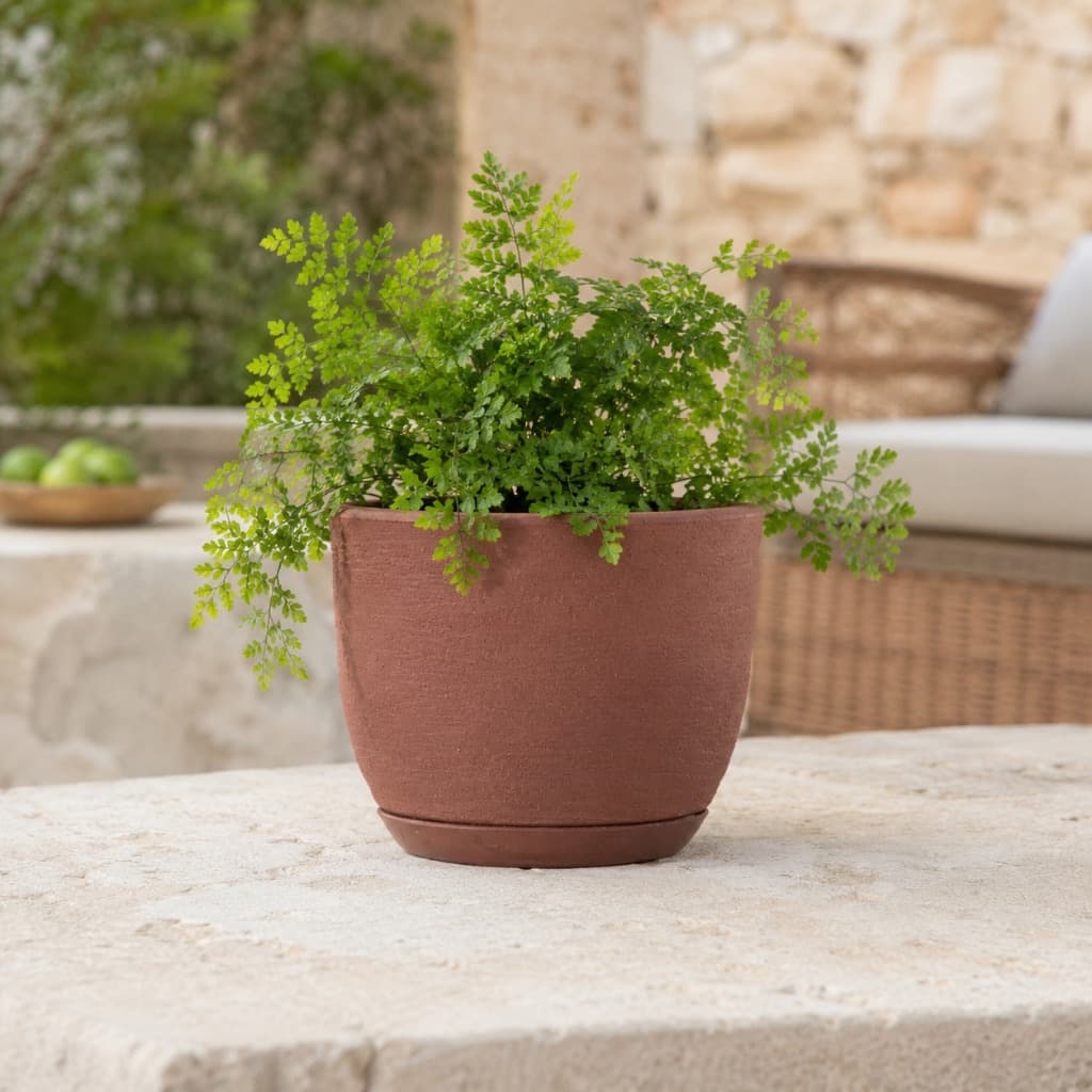 Vaso Para Planta Decorativo Bojo Redondo PP com Prato Texturizado Escovado Interno e Externo Casa Jardim