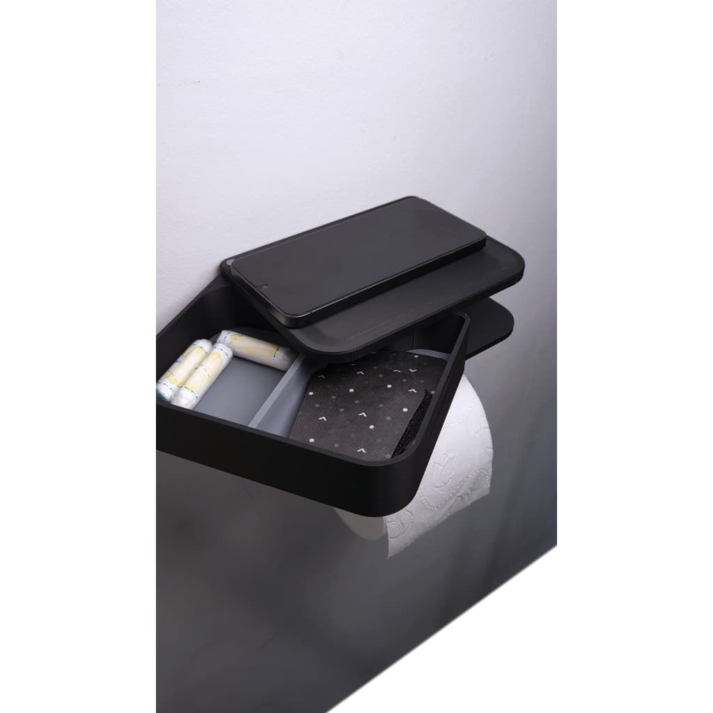 Suporte de papel higiênico com suporte para celular e compartimento interno