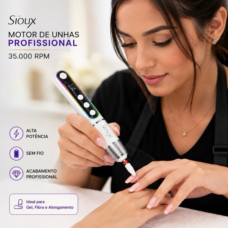Motor de Unhas Profissional Sem Fio 35.000 RPM Recarregável Portátil LED Digital para Gel Fibra Acrílico e Alongamento