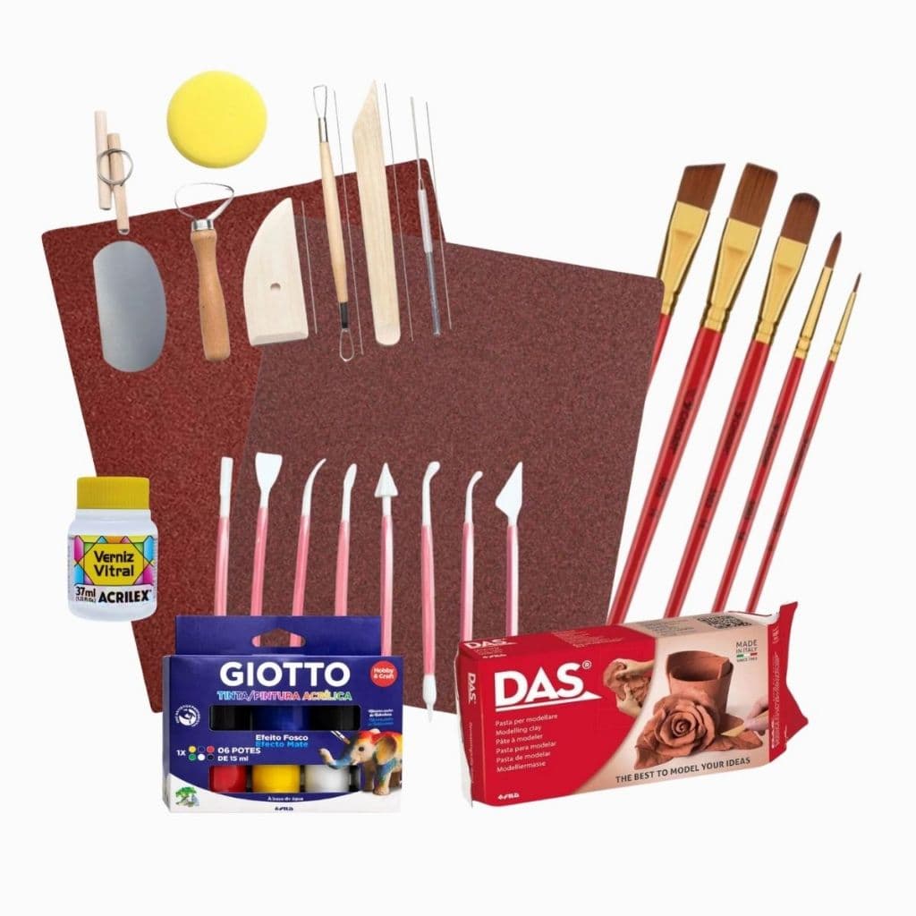 Kit Modelagem Massa DAS 500g Estecas Ferramentas Verniz