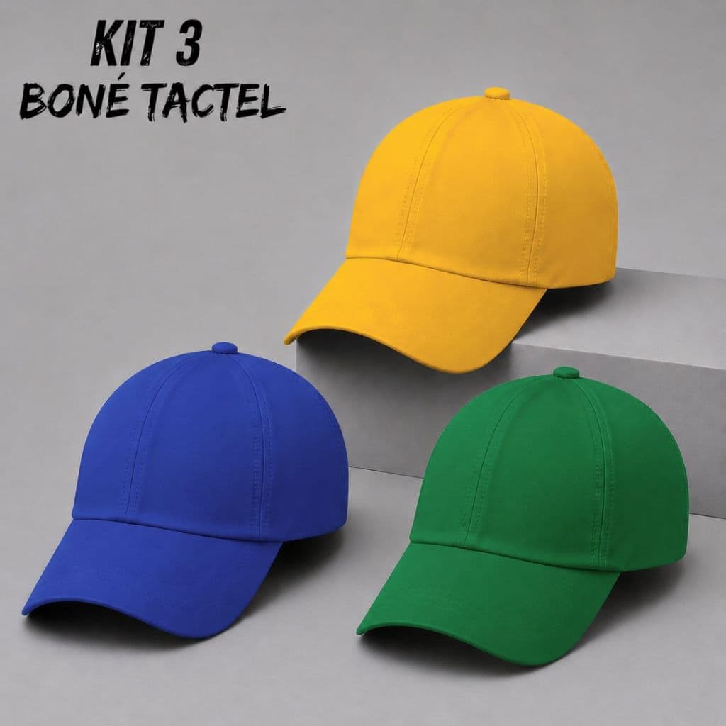 Kit 3 Bonés Tactel Liso Básico Resina Aba Curva Snapback Regulável