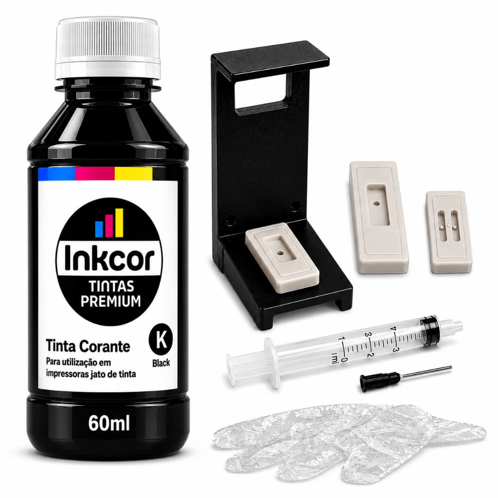 Kit Recarga Cartuchos Preto c/ 60ml de Tinta Compativel Impressora HP 2776 2774 2700 2800 2874 2975