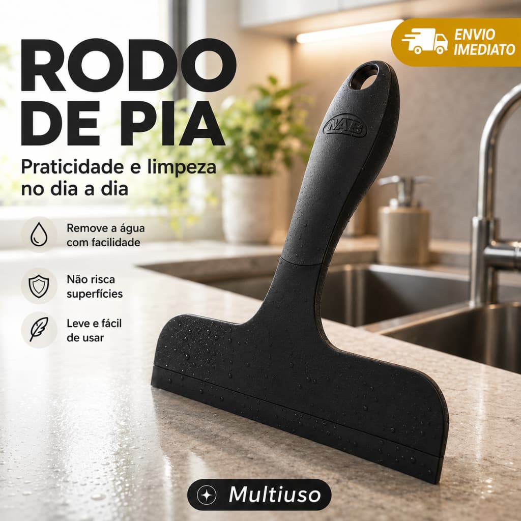 Rodo de Pia Preto Limpeza Rápida Multiuso Para Bancada Box e Azulejo