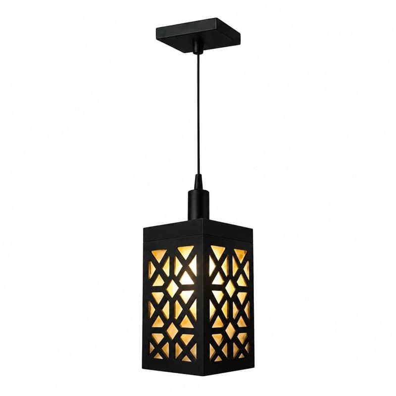Luminaria Lustre Pendente De Teto Geometrica Mdf 3mm Preto 30x12