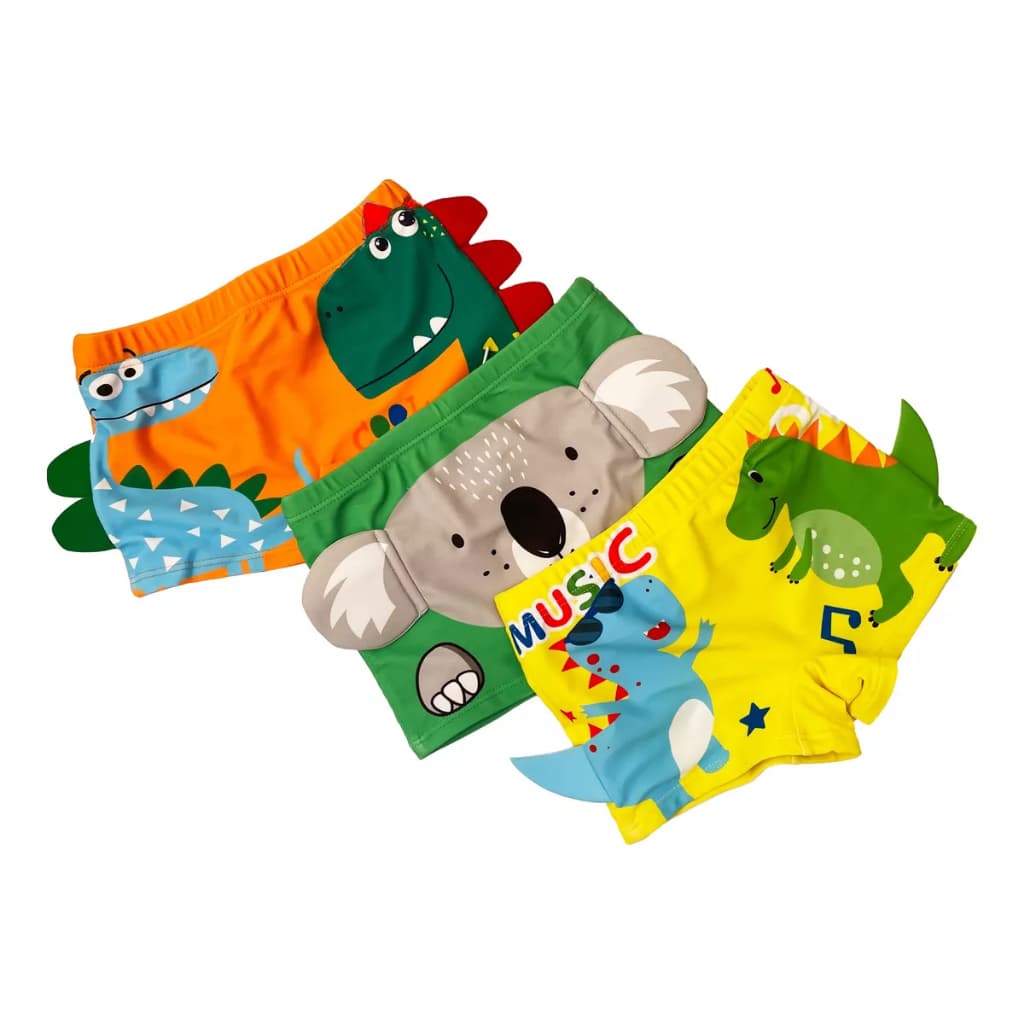 Kit 3 Sungas Boxer Bebê Infantil Estampada com Elástico na Cintura e Proteção UV Verão