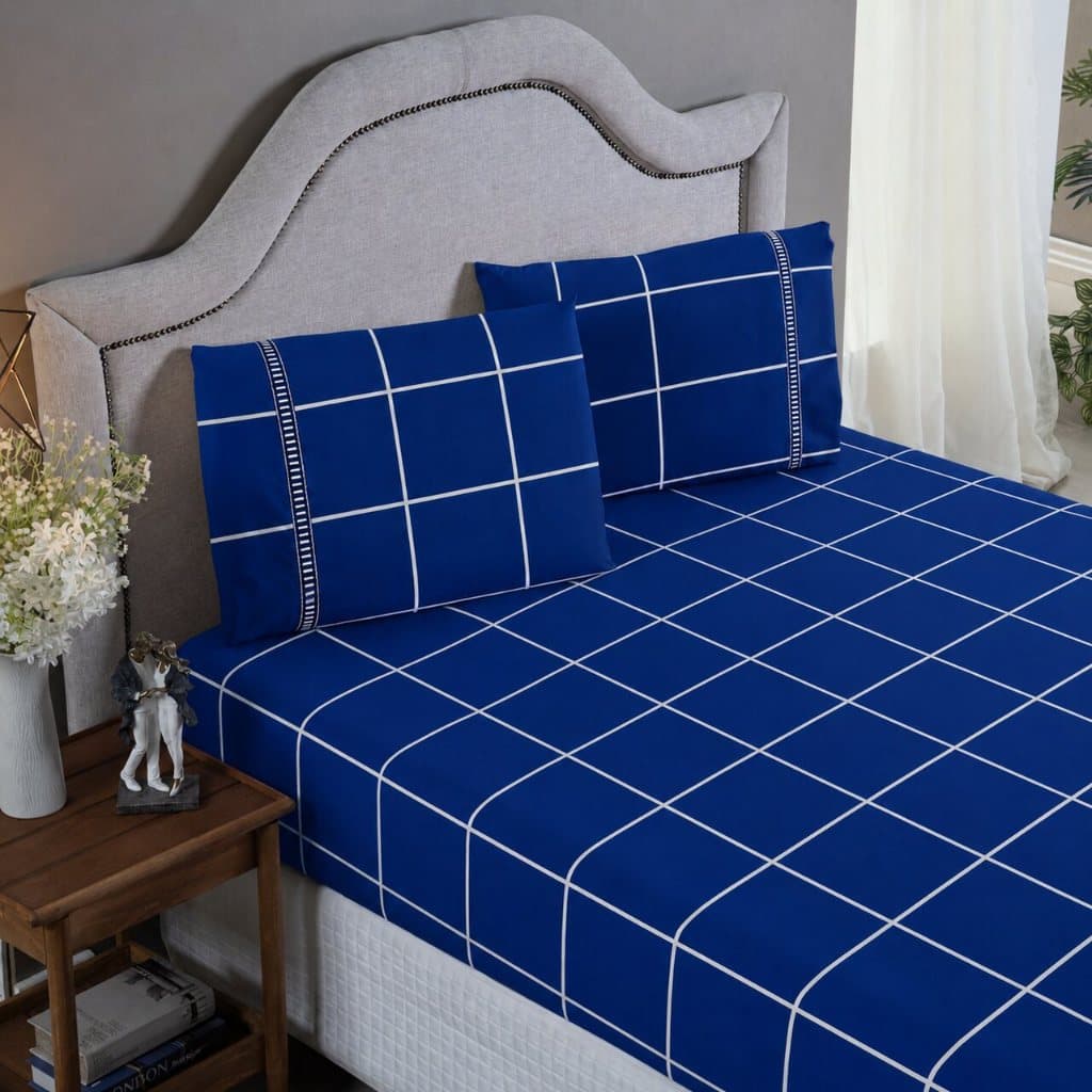 Kit Jogo Cama 3 Peças Estampado 400 Fios com Ponto Palito nas Fronhas Toque Aveludado