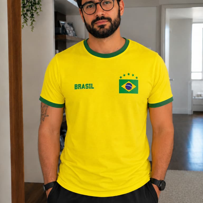 Camiseta Brasil Personalizada Masculina Verde e Amarela Rumo ao Hexa Copa do Mundo 2026 Vai Brasil Word Cup