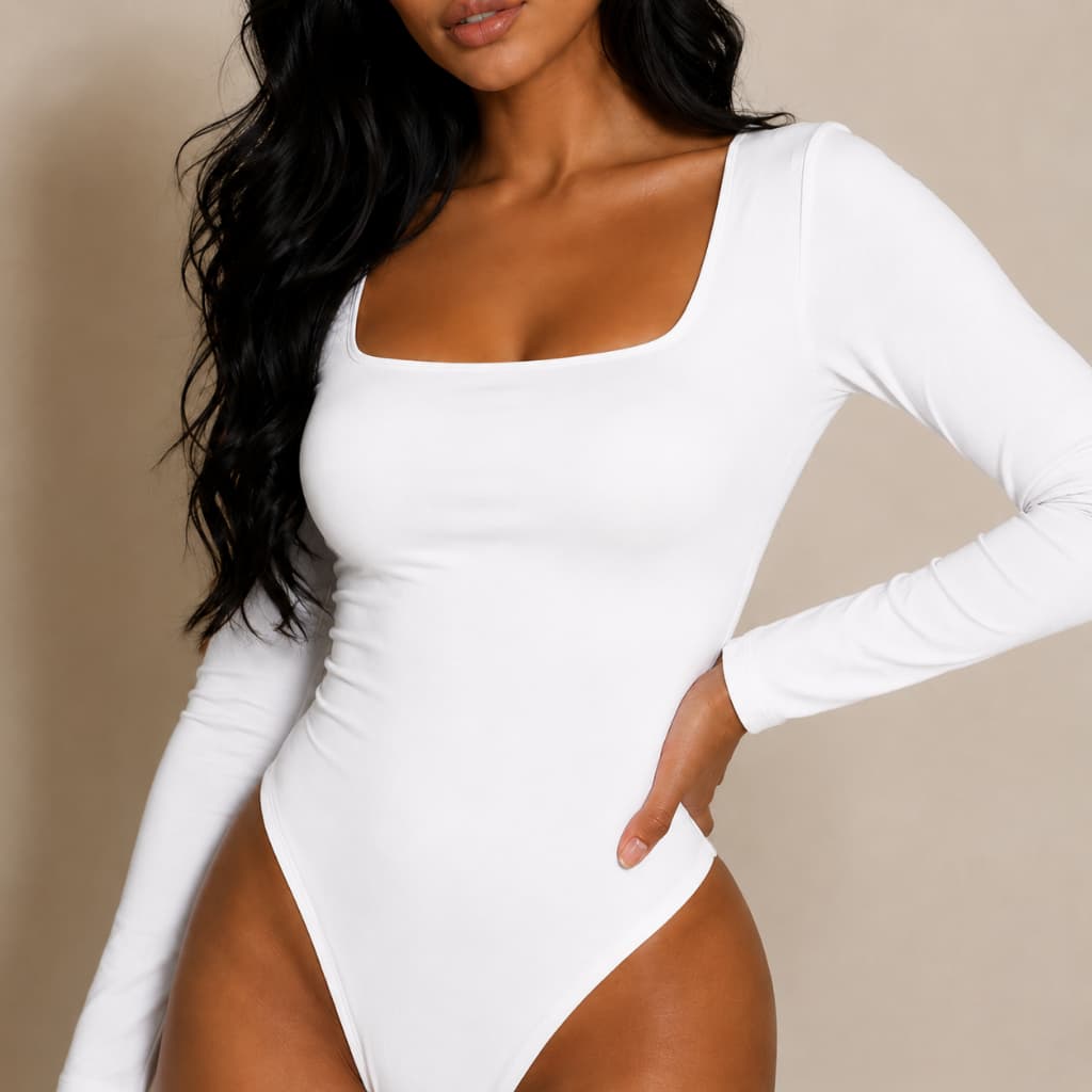 Body Feminino Gola Quadrada Manga Longa Tecido Suplex Premium