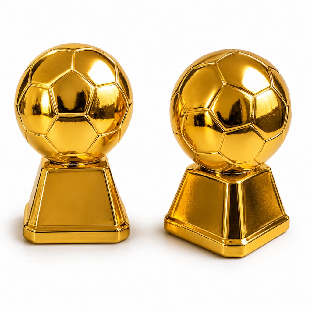 Kit 12 Mini Troféu Bola de Futebol Dourado Baleiro Acrílico Decoração Festa Copa do Mundo Lembrancinha