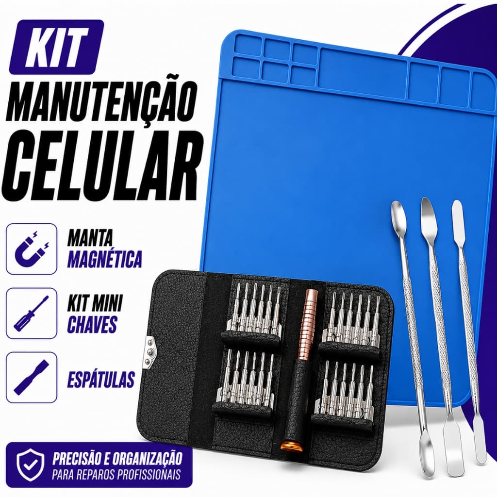 Kit Manta Magnetica Antiestática celular manutenção + Chaves Torx T2 T3 T4 T5 T6 T7 T8 + Espátulas