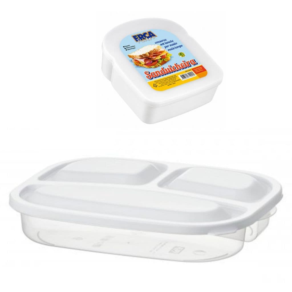 Kit Marmita 3 Divisórias Sanduicheira Plástica Alimentação Fitness