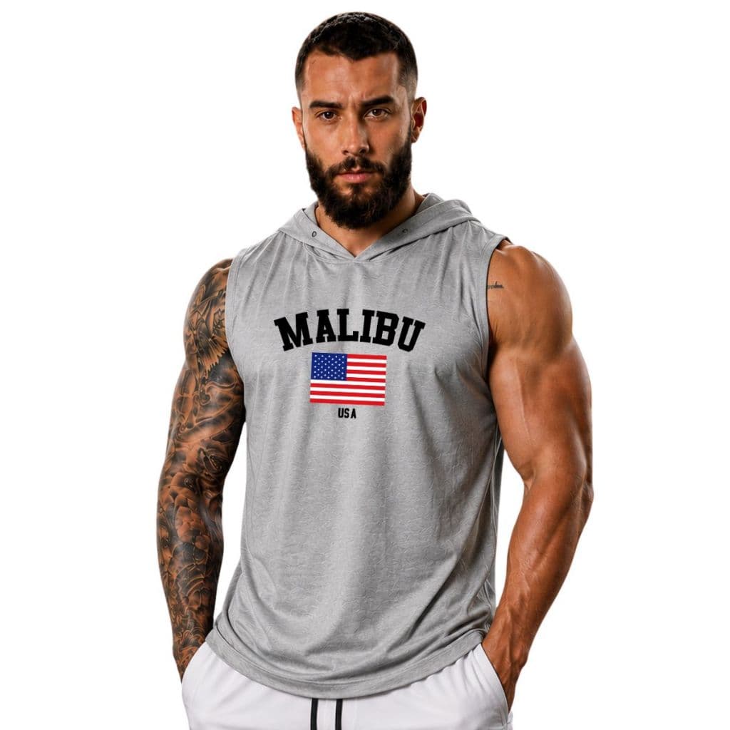 Regata Masculina Academia Com Capuz Estampa Malibu Streetwear