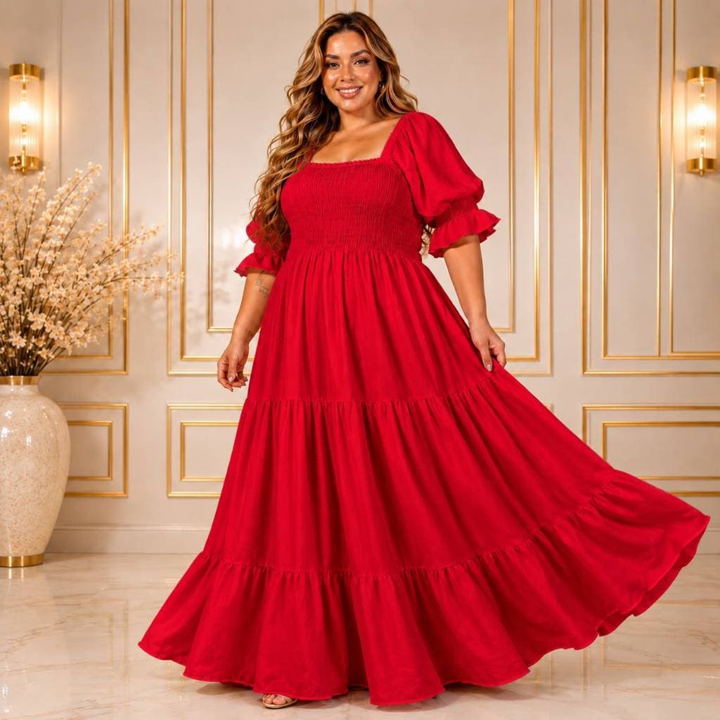 Vestido plus size longo três marias corpo de lastex visual chic