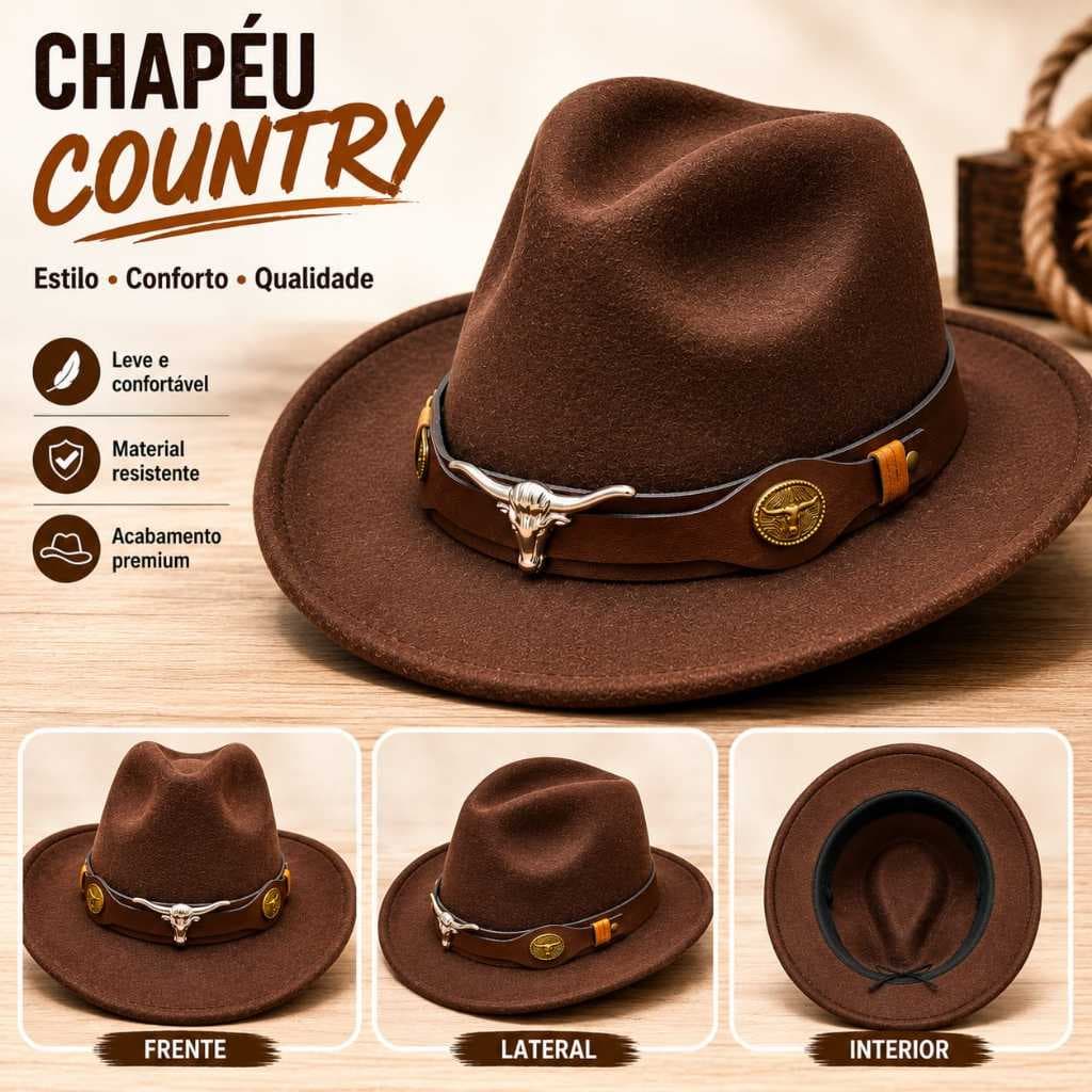 Chapéu Country Americano Unissex Rodeio Peão Festa Barretos Sertanejo