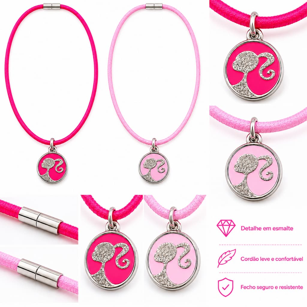 Colar duplo / da amizade Barbie infantil menina rosa