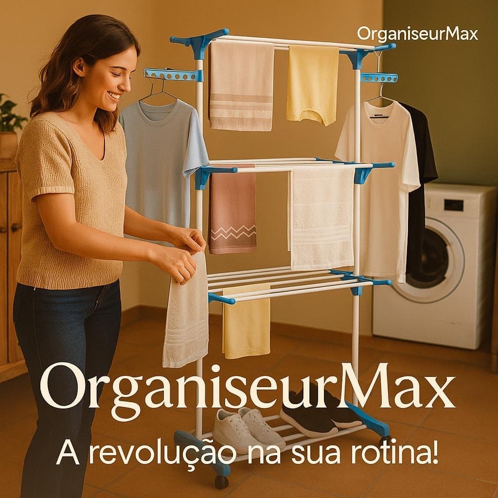 Varal Dobrável Multiuso 3 Andares Cabideiro Compacto Azul