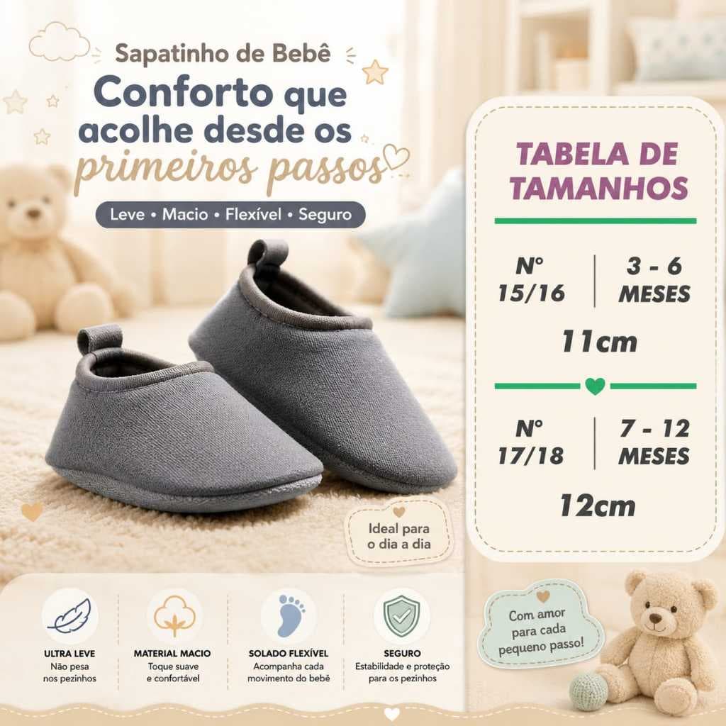 Sapatinho Calce Facil Bebe Sapatilha Antiderrapante Infantil Conforto