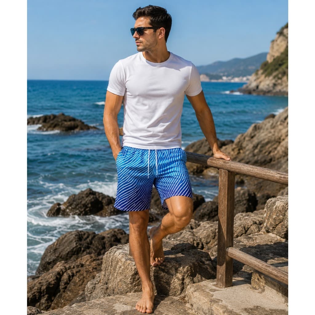 Kit Com 03 Shorts Elastano Moda Praia Masculino Bermuda Adulto Estampada