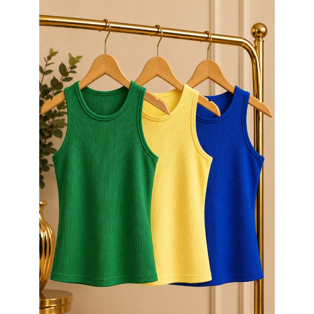 Kit Regatas Caneladas Feminina Algodão Basicas Modeladoras