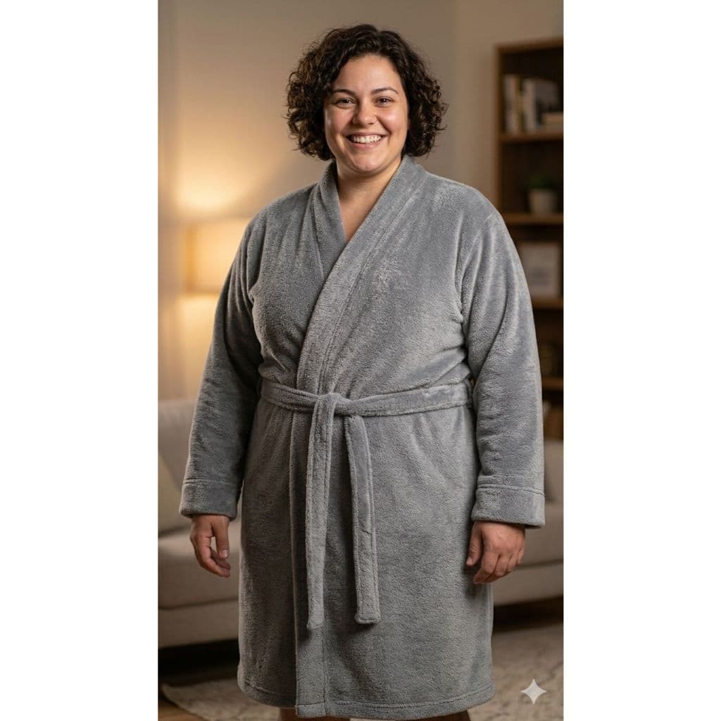 Roupão Plus Size Adulto Manta Soft - Sem capuz, com manga longa e cinto - Azul marinho, cinza e marsala/terracota