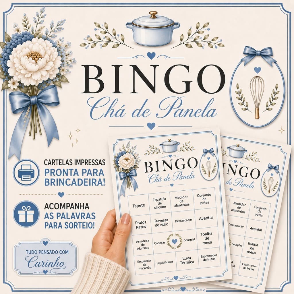 Bingo Chá de Panela Personalizado | Jogo Chá de Cozinha | Brincadeira para Chá de Noiva - Casa Nova | Cartelas Impressa