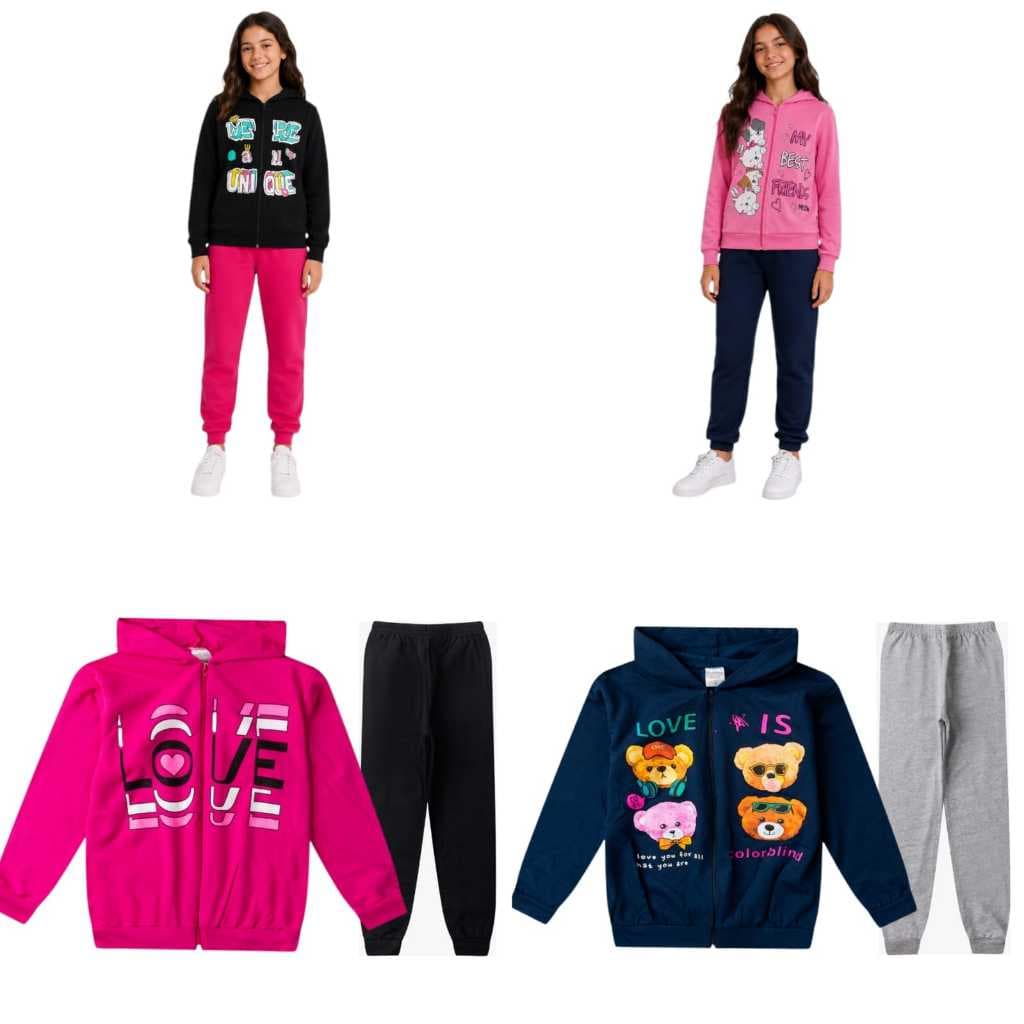 Kit 2 conjuntos 10/16 Anos Juvenil Feminino de moletom  com zíper (inverno)